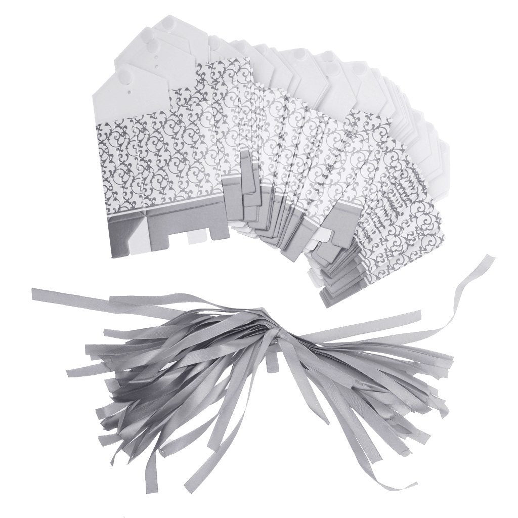 ELECTOMANIA Silver Ribbon Paper Bags (Pack of 50 Pieces)