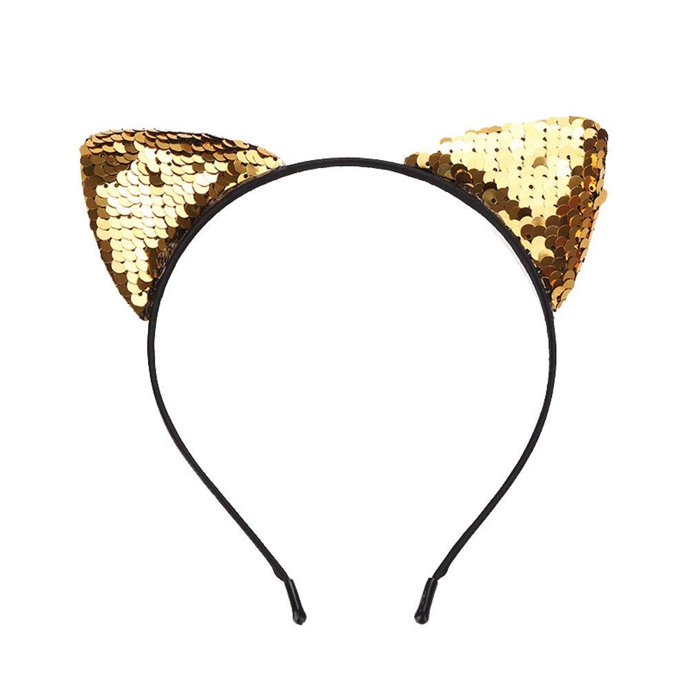 Electomania Reversible Sequined Cat Ear Head Chain Jewelry Piece Hair Band Holiday Head Headband for Girls and Women (Gold)