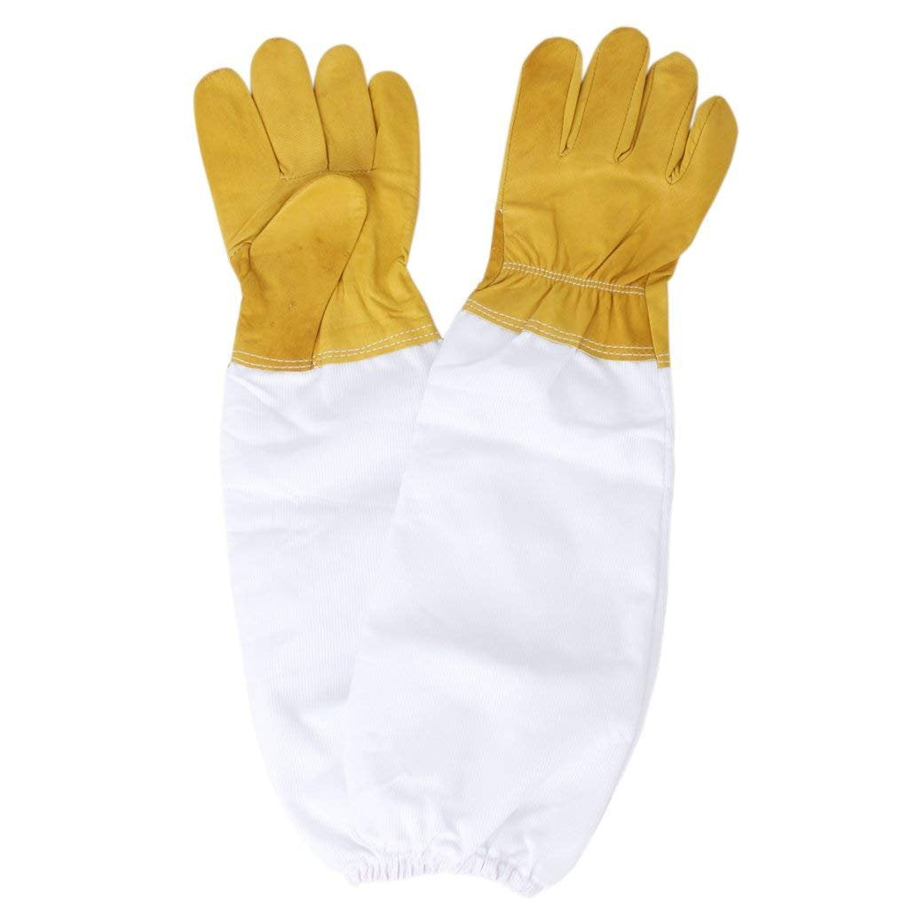 Electomania Beekeeping Supply A Pair of Beekeeping Protective Gloves Beekeeper's Glove with Long Canvas Protective Vented Sleeves (Yellow and White)