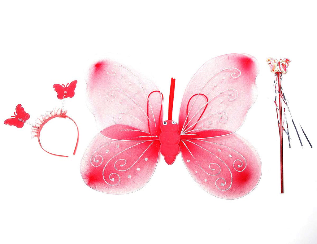 Electomania Butterfly Wings Costume for Baby Girl Angel for Birthday Party 3 in 1 Set (Red)