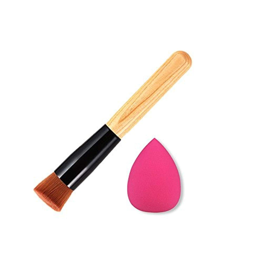 Electomania  Nylon Liquid Foundation Blend Blush Brush with Powder Sponge Puff Makeup (121)