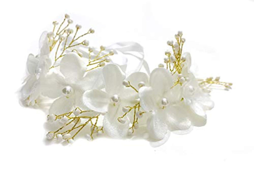 Electomania Pearl Bead Flower Headwear Women's Hair Bridal Handmade Accessories (White)