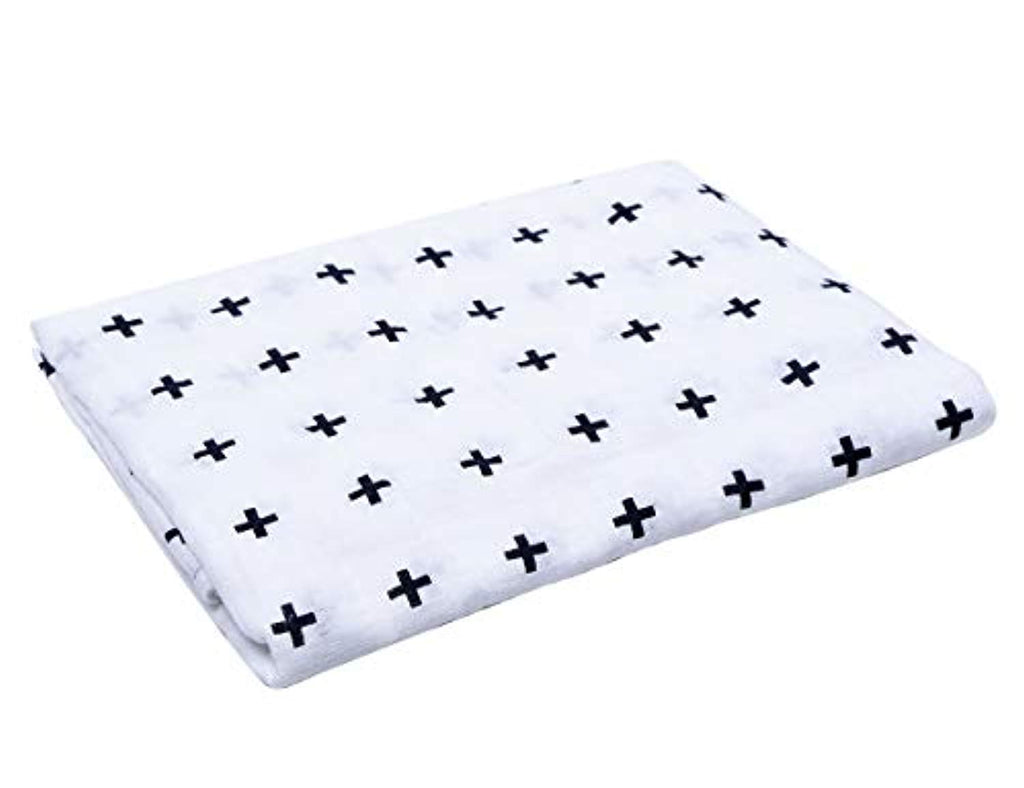 Electomania Newborn Baby Soft Muslin Cotton Cross Print Swaddle Blanket Bath Towel Nursery Bedding