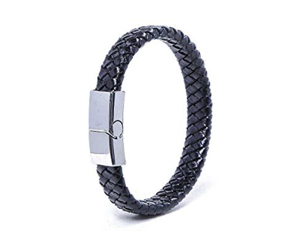 Electomania Braided Leather Stainless Steel Magnetic Clasp Bracelets for Men & Boys - Set of 1
