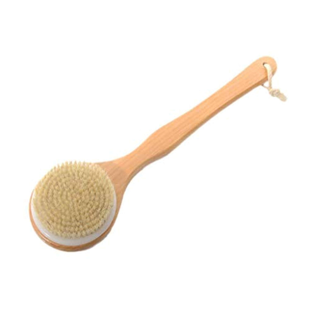 ELECTOMANIA Long Wooden Handle Natural Bristles Scrubber Bath Exfoliator Massage