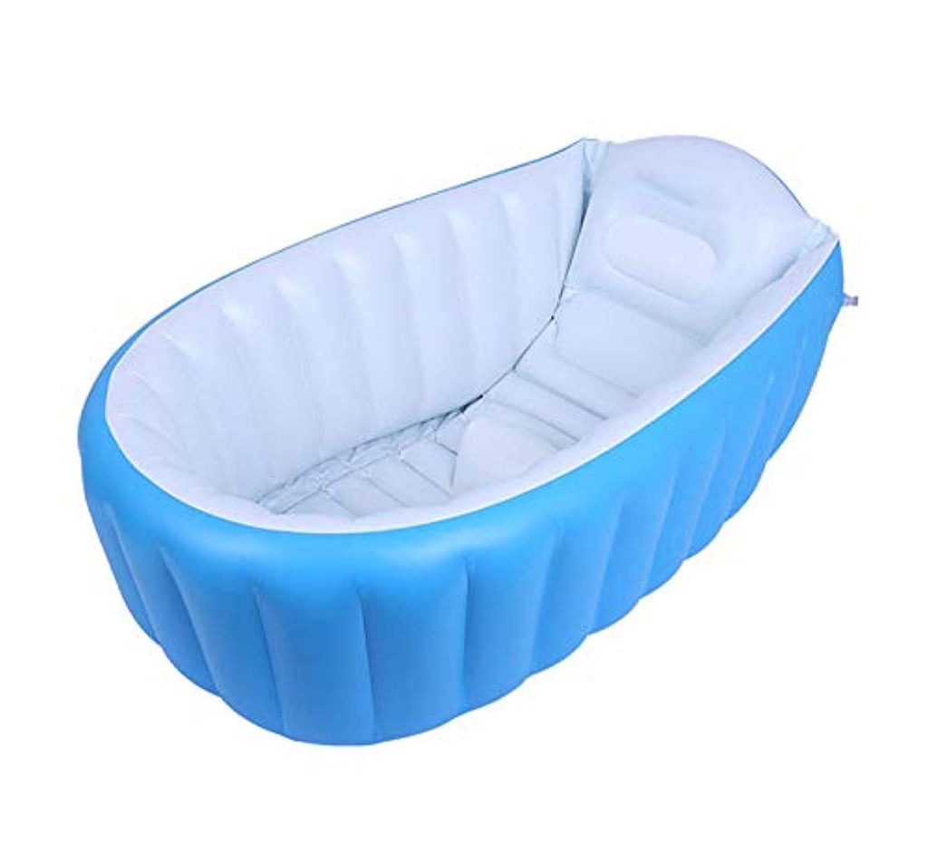 Electomania Inflatable Baby Bathtub, Portable Mini Air Swimming Pool Kid Infant Toddler Thick Foldable Shower Basin with Soft Cushion Central Seat (Blue)