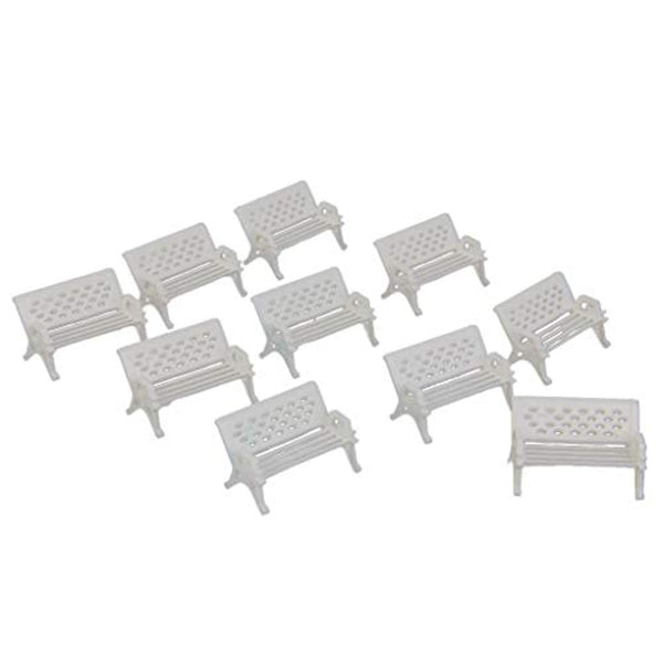 Electomania Pack of 10Pcs Mini Fairy Garden Chair Ornament Miniature Park Bench Dollhouse Landscape Craft Miniature Bench Model Doll House Furniture Decor Size S (White)