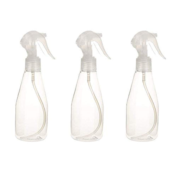 Electomania Transparent Spray Bottle 200ml Plastic Hairdressing Non-Toxic Odorless Sprayer Leak-Proof for Cleaning Products Garden Treatment - Pack of 3