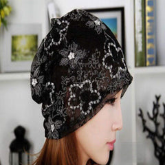 ELECTOMANIA® Women Summer Chemo Bandana Beanie Turban Head Wrap Band Lace Hat Cap Black