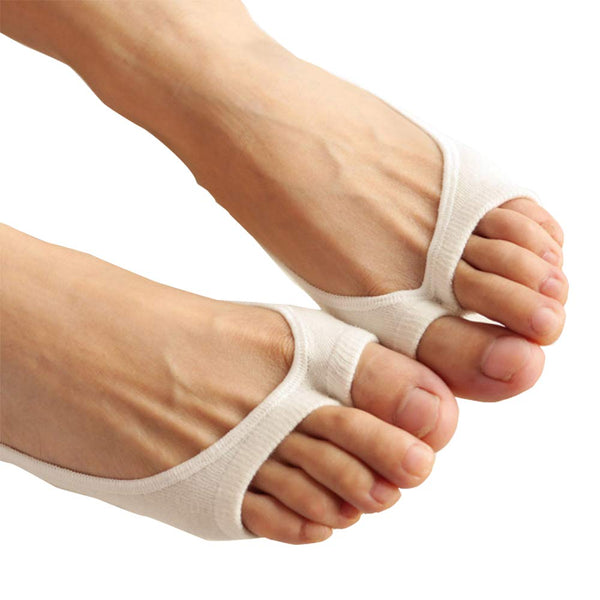 ELECTOMANIA Cotton Ankle Open Toe Moisturizing Socks For Flats hort Ankle Open Toe Socks Low help socks (White)