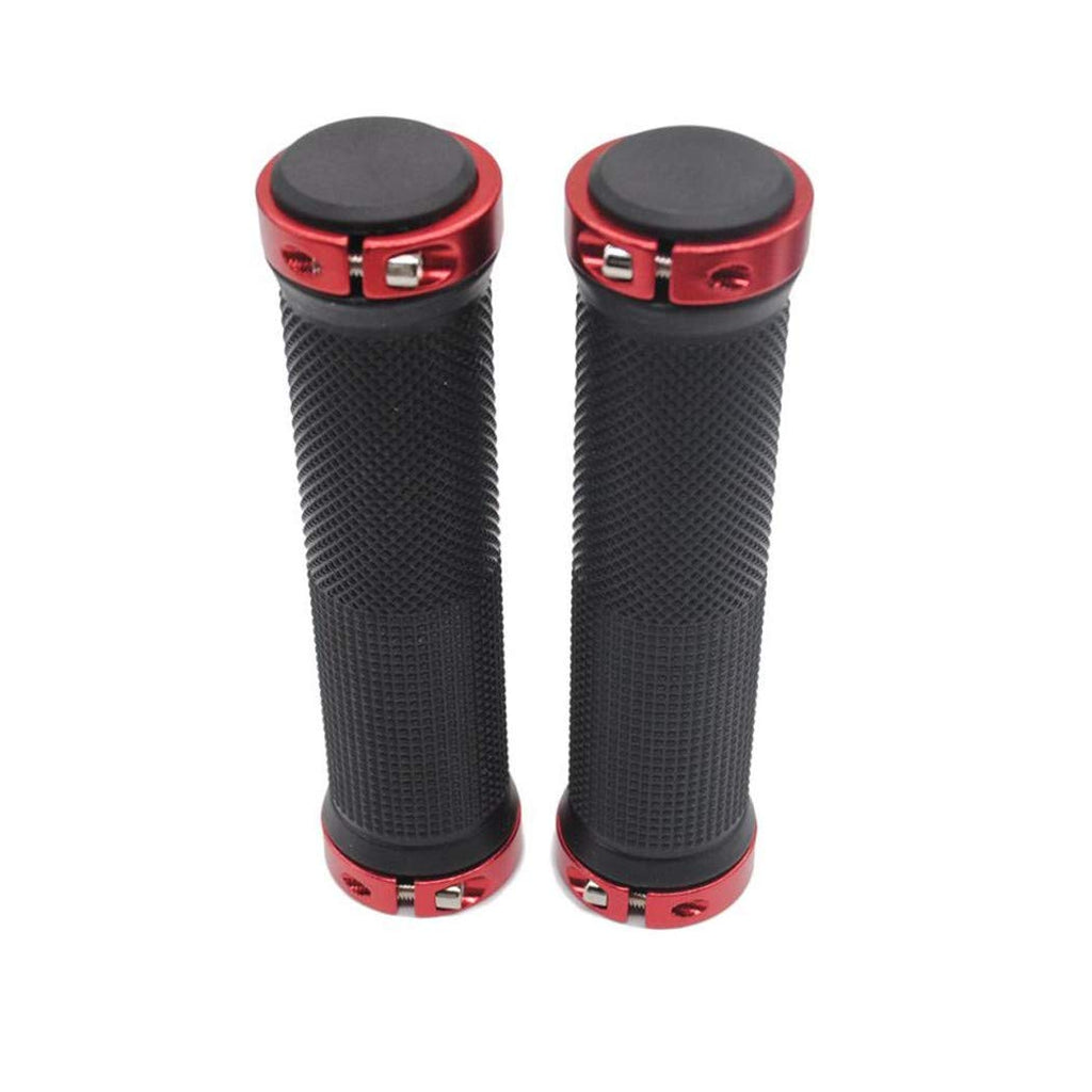 Electomania 1 Pair Non-Slip Rubber Bicycle Handlebar Grips Double Aluminum Locking Bicycle Handlebar Handle Protector （Red + Black）