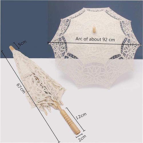 Electomania Lace Umbrella Handmade Wood Handle Parasol Wedding Bridal Umbrella for Wedding Photography Props Party Decoration (White)