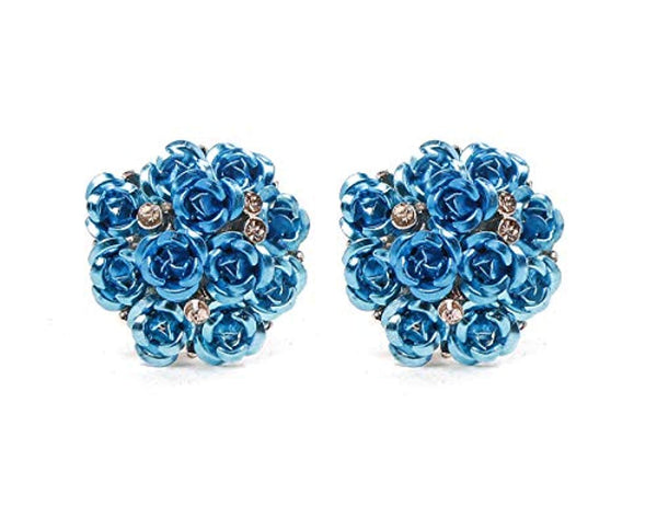 Electomania  Rose Shape Earrings For Girls And Women Blue 1 Pair