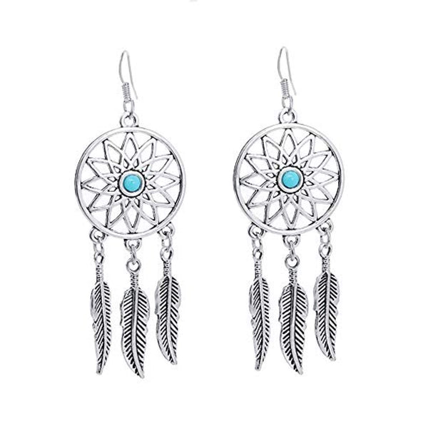 Electomania Bohemian Style Dreamcatcher Silver Alloy Pendant Long Dangle Drop Earrings for Women