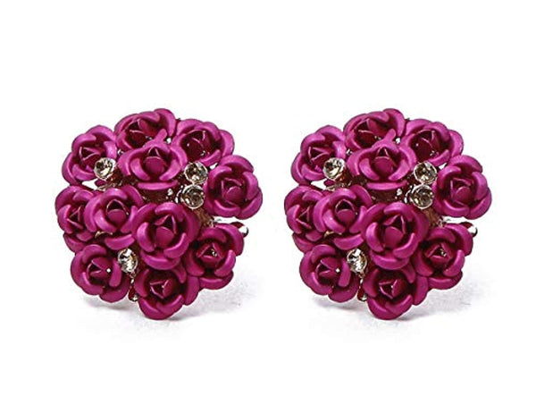 Electomania Floral Gold Plated Stylish Fancy Party Wear Earrings For Women & Girls 1 Pair (Red)