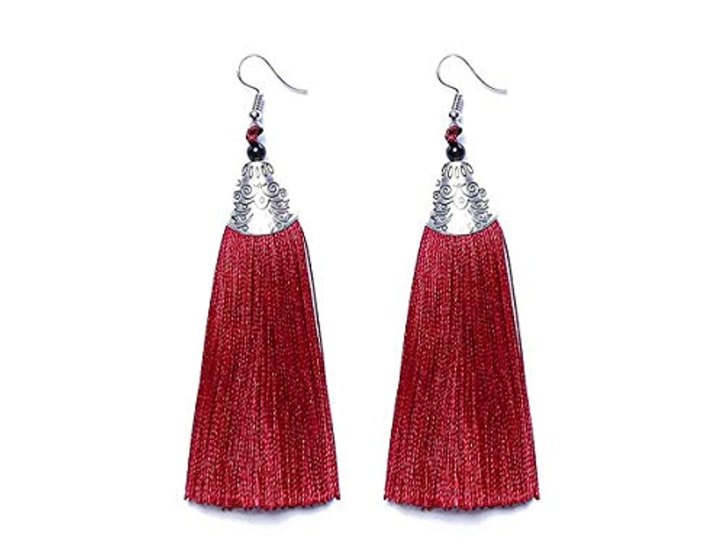 Electomania Jewellery Stylish Thread Tassel Fancy Party Wear Long Earrings for Women & Girls （1 Pair，Big Red）