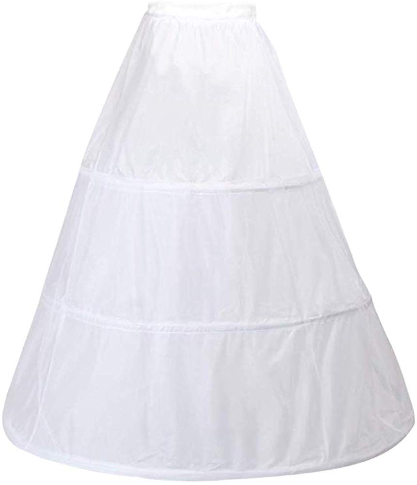 ELECTOMANIA Nylon 3 Hoop Crinoline Petticoat Mermaid Accessories Petticoat Underskirt Slips Evening Prom (White)