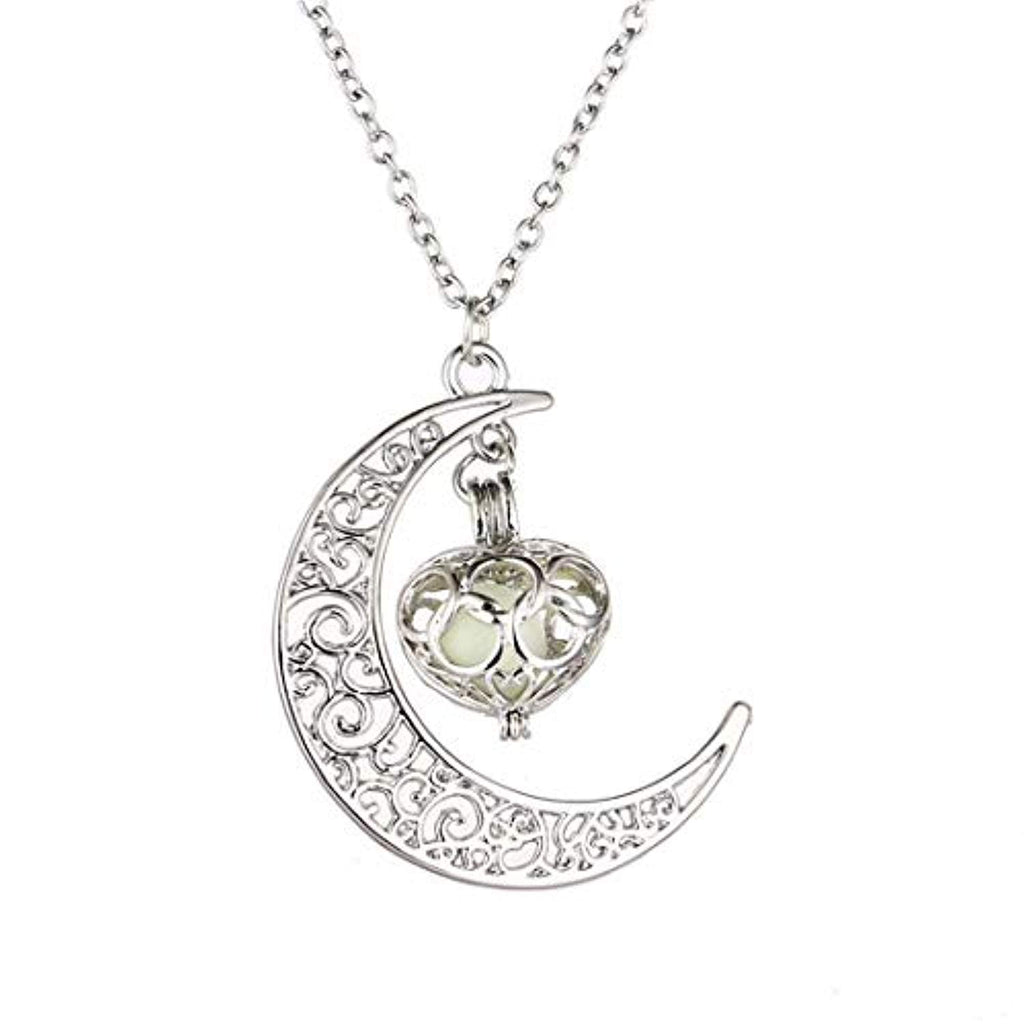 Electomania Blue Alloy Moon Shaped Glow in The Dark Luminous Copper Necklace Pendants for Women
