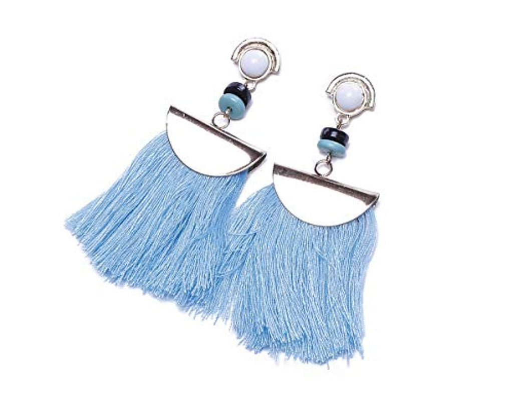 Electomania Fabric Metal Tassel Earrings for Girls and Women Blue