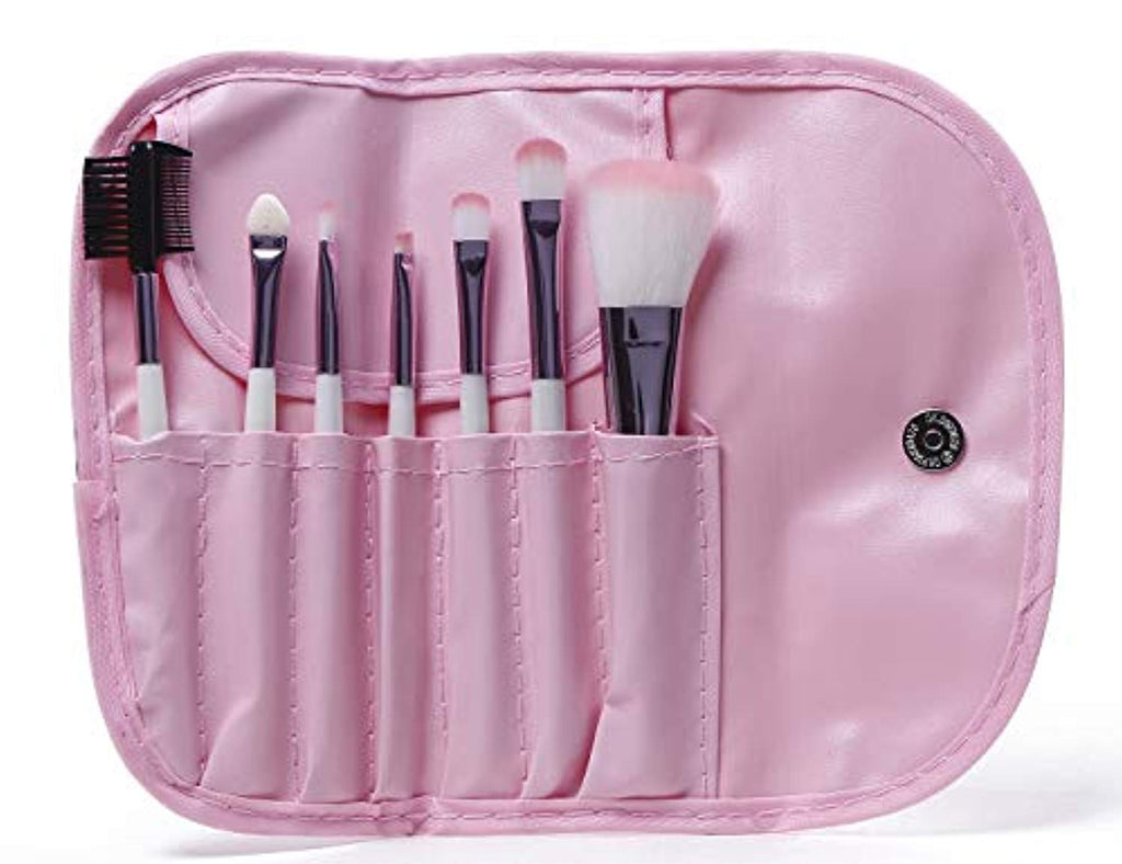 Electomania Soft Cosmetic Makeup Blush Eyeshadow Brush Set + Pouch Bag Case Pink 7 in 1 set （Pink）
