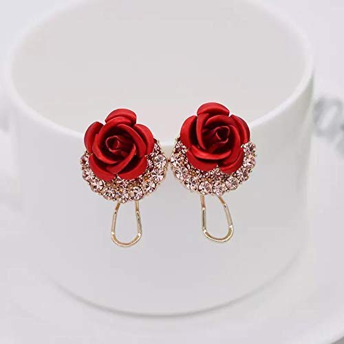 ELECTOMANIA Gold Plated Cortex Red Floral Earrings for Women