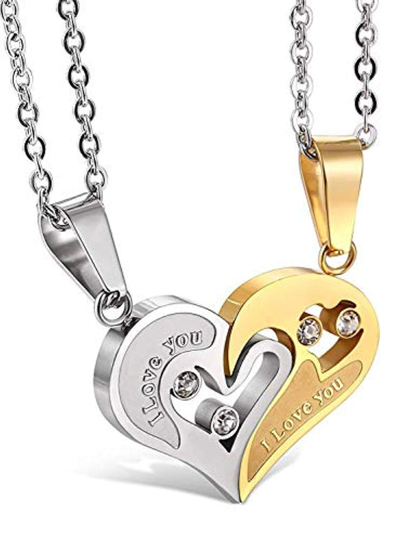 Electomania Stainless Steel Mens Womens Couple Necklace Friendship Puzzle Love Matching Heart Pendants