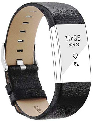 Electomania  Replacement Genuine Leather Strap Compatible for Fitbit Charge 2 Band - Black
