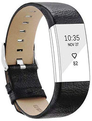 Electomania  Replacement Genuine Leather Strap Compatible for Fitbit Charge 2 Band - Black