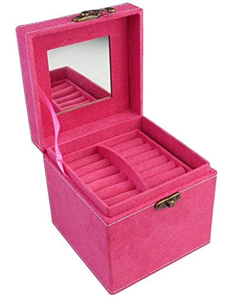 Electomania 3 Layer Velvet Jewelry Box with Mirror and Decorative Handle for Women