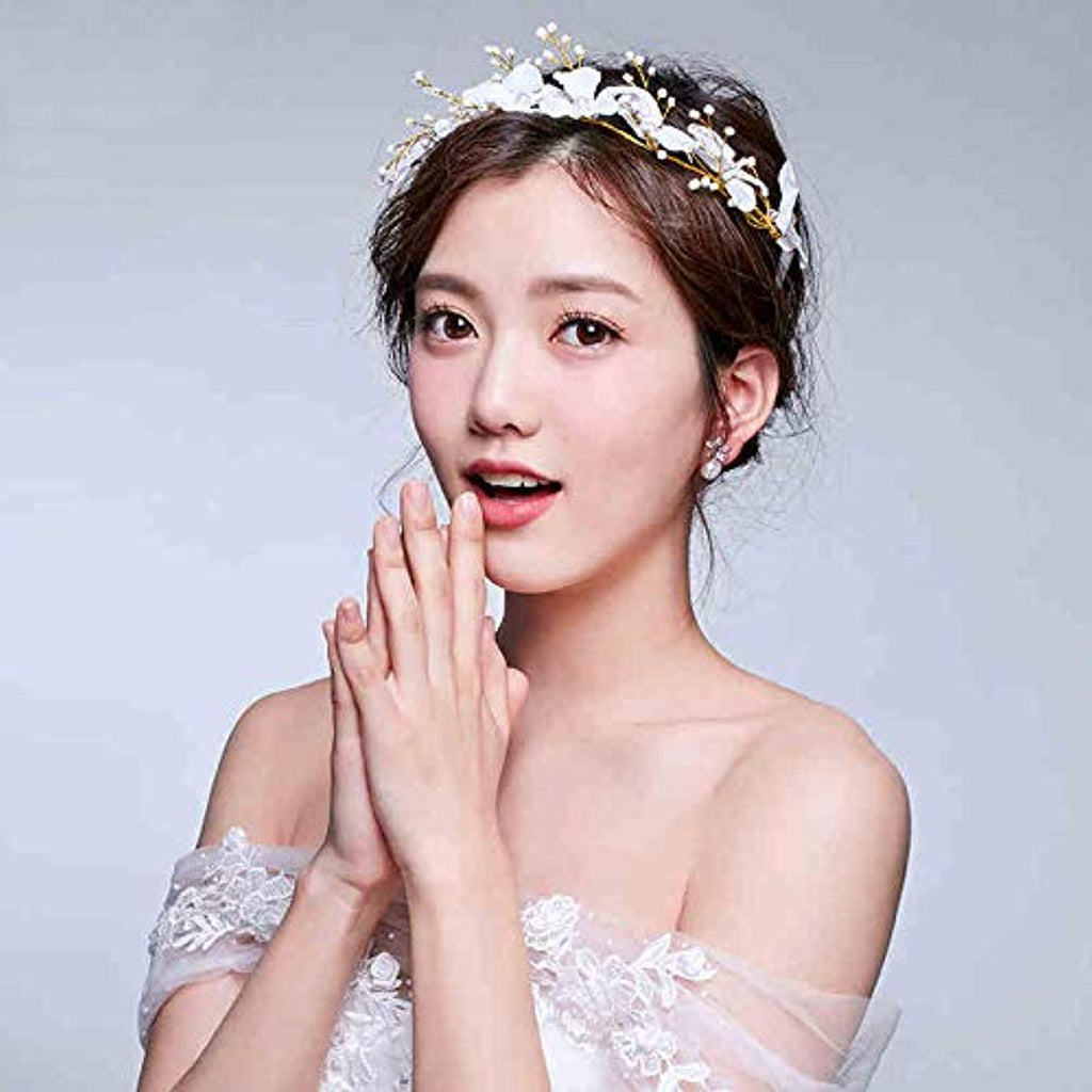 Electomania Pearl Bead Flower Headwear Women's Hair Bridal Handmade Accessories (White)