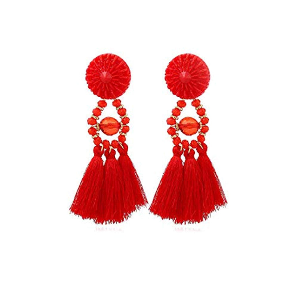 Electomania  Fancy Party Wear Bohemian Red Fabric Tassel Earrings for Women and Girls