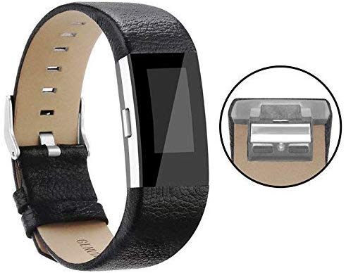 Electomania  Replacement Genuine Leather Strap Compatible for Fitbit Charge 2 Band - Black