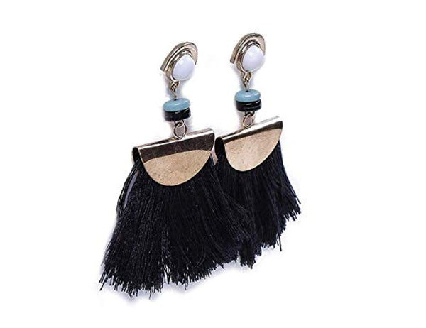 Electomania Retro Tassel Earrings Thread Bohemian Fringe Style Stud Earring Gifts for Women 1 Pair - Black