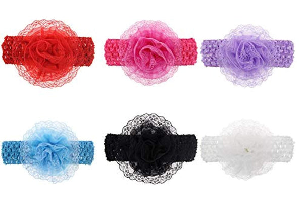 Electomania Crochet Cutwork Flower Headband For Baby Girl Pack Of 6 (Multicolor)