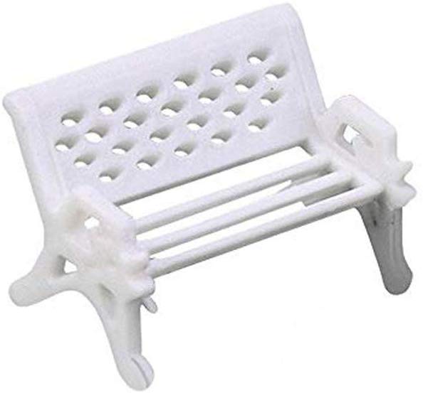 Electomania DIY White Park Bench Seat Moss Bottle Mini Garden Ornament Miniature Park Seat Bench Craft Fairy Dollhouse Chrismtas Decor (White)