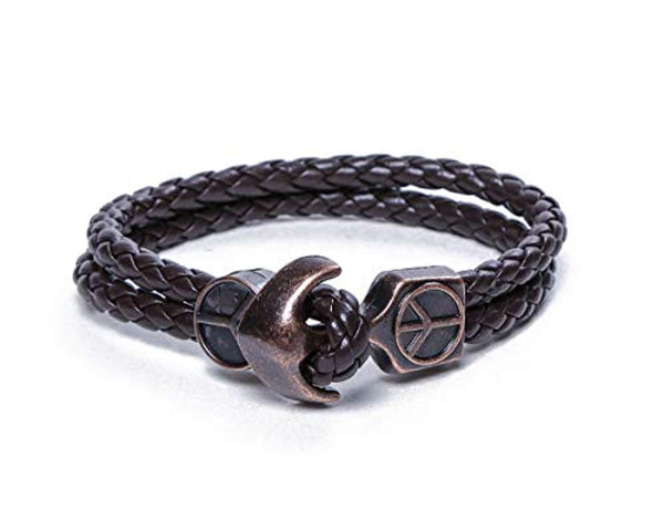 Electomania Jewellery Stylish Antique Anchor Genuine Leather Metal Wrist Band Bracelet for Men Boys