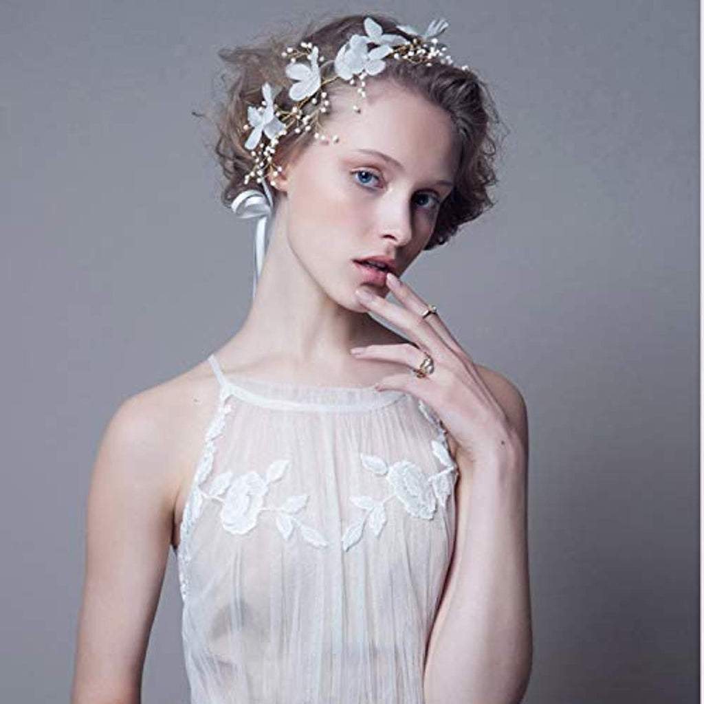 Electomania Pearl Bead Flower Headwear Women's Hair Bridal Handmade Accessories (White)