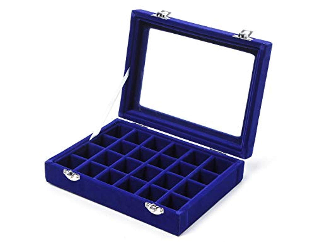 Electomania Velvet Fabric Glass Jewelry Ring Display Box Tray Holder Storage Box Organizer