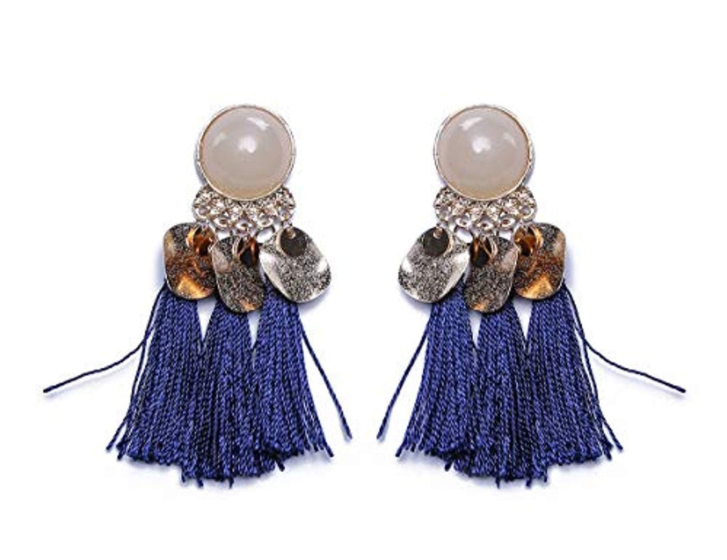 Electomania Dark Blue Metal Tassel Earrings for Women - 1 Pair