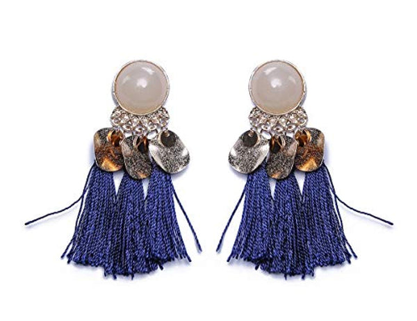 Electomania Dark Blue Metal Tassel Earrings for Women - 1 Pair