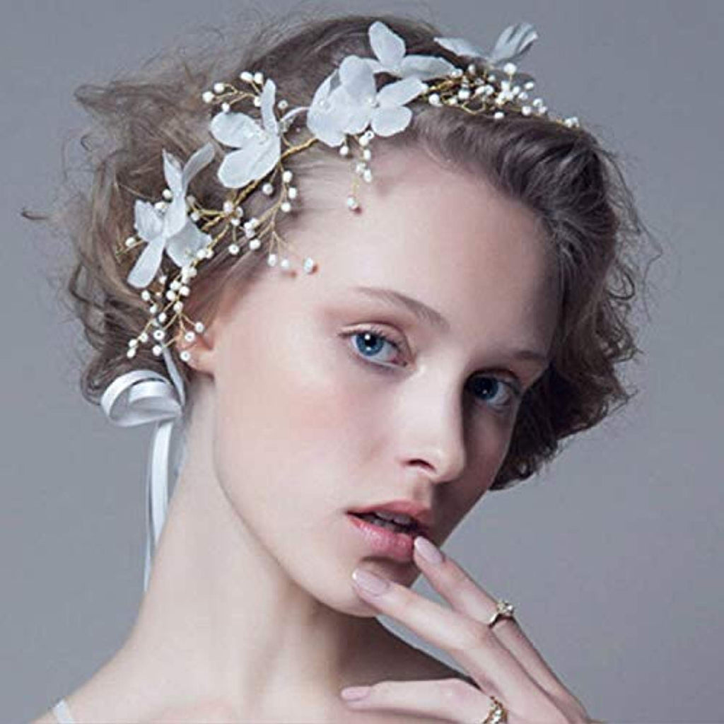 Electomania Pearl Bead Flower Headwear Women's Hair Bridal Handmade Accessories (White)