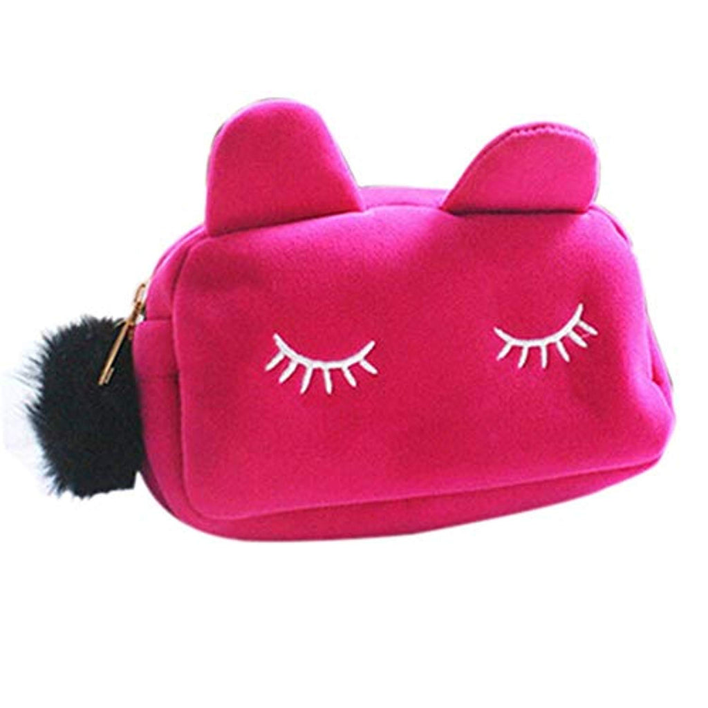 Electomania® Cute Cat Pencil Pen Case Cosmetic Pouch Brush Makeup Storage Bag Cosmetic Bag Travel Bag Cosmetic Bag Storage Bag Pen Pencil （Rose red）