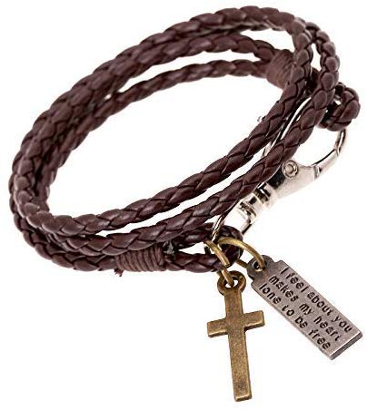 Electomania  Punk Men's Women's Leather Braided Multi-Strands Bracelet Cross Multilayer Wrap Wristband