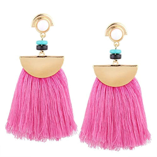 Electomania Vintage Women Stud Earrings Tassel Drop Alloy Bohemian Style Fringe Dangle Jewelry 1 Pair (Pink)