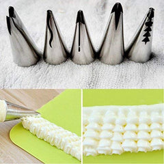 Stainless Steel Russian Tulip Icing Piping Nozzles for Cake Decoration (Silver) - Set of 5