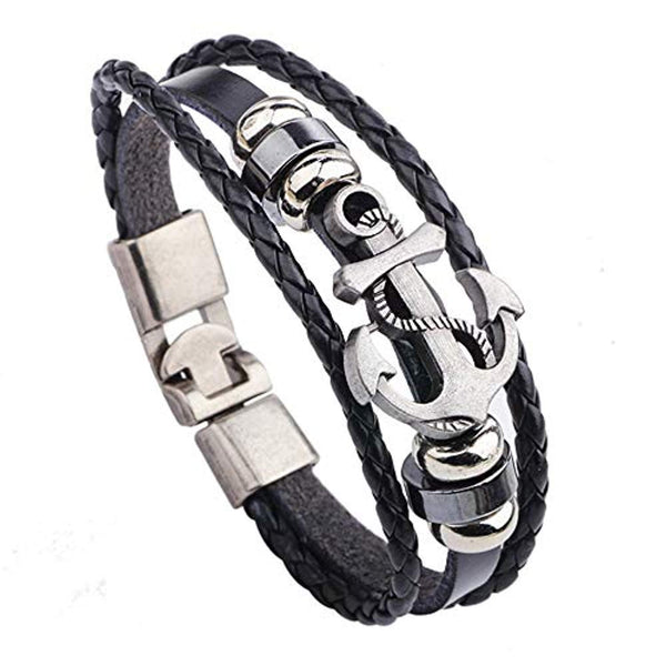 Electomania  Vintage Anchor Shaped Leather Bracelet Fashion Bracelet for Party Valentine's Day Present Gift Unisex (Black)
