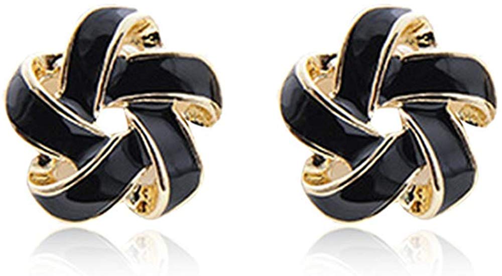 ELECTOMANIA Black Alloy Fashion Essentials Intertwining Color Pops Knotted 1 Pair Stud Earrings for Girls