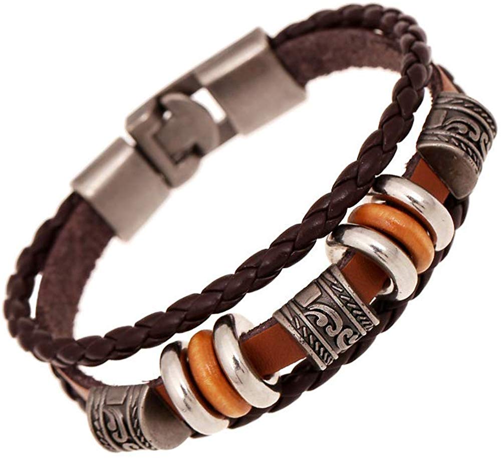 Electomania  Multi-layer Leather Bracelet Neutral Braided Fashion Cowhide Wristband (Brown)