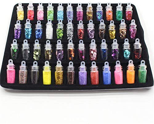 Electomania  48 in 1 Set Glass Bottles 3D Nail Art Set. Glitter Sequins Rhinestones Beads Assorted Colours