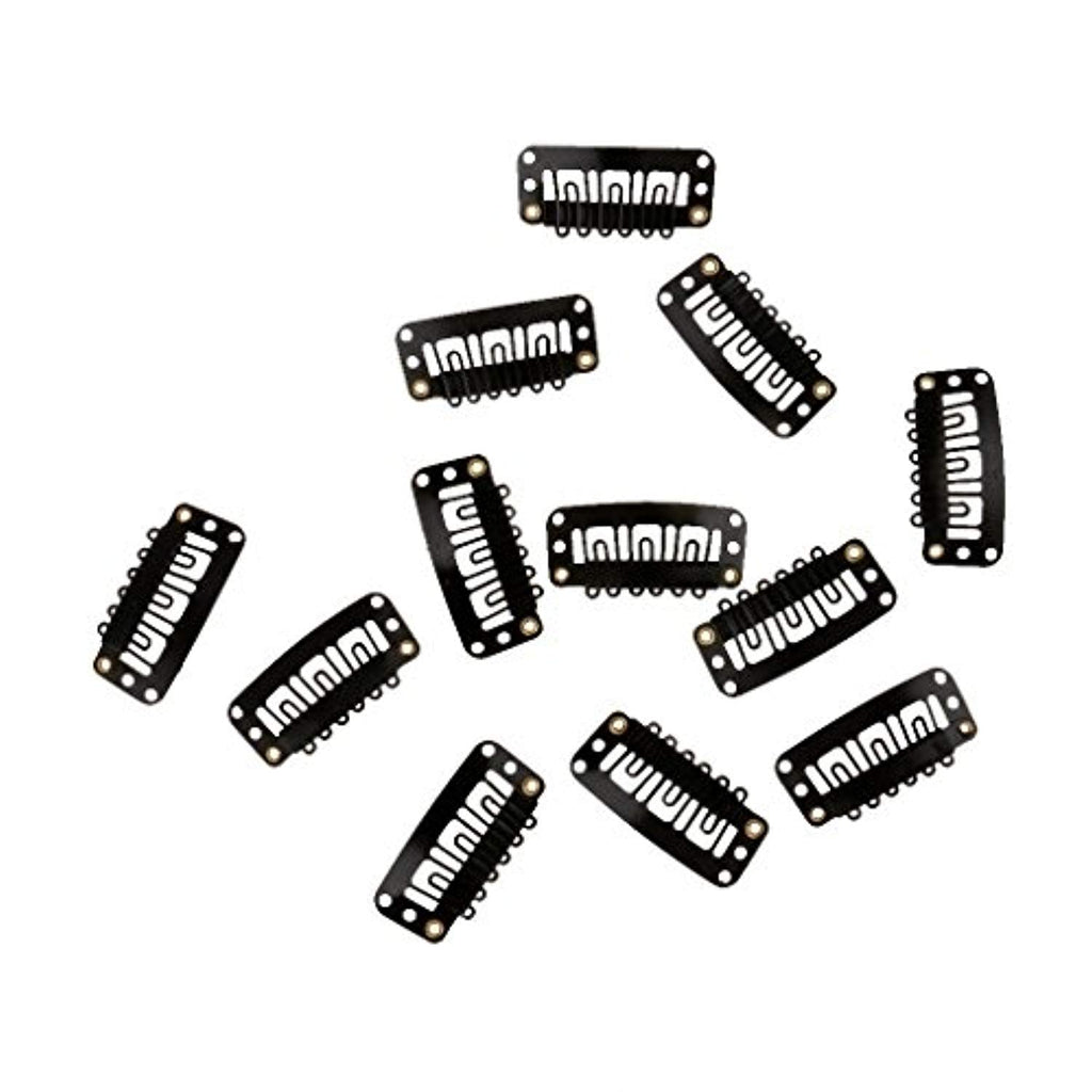 Electomania  12Pcs U Shape Metailic Snap Clips ins for Hair Extension Hairpiece DIY Snap-Comb Wig Clips with Rubber 32mm (Black)